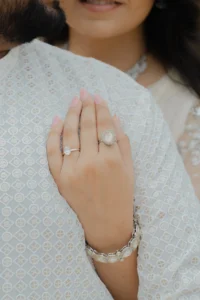 Close-up of woman_s hand with ring, Jaipur pre-wedding shoot