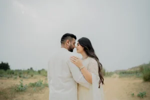 Close-up portrait of couple embracing