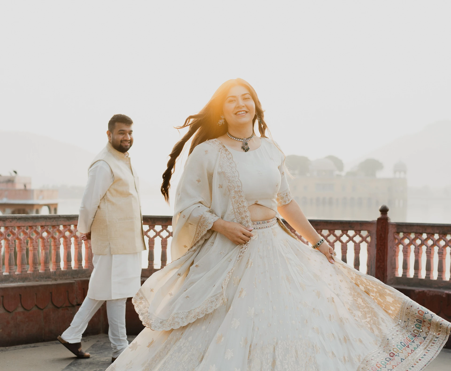 Couple standing close together outdoors,Jaipur pre-wedding shoot